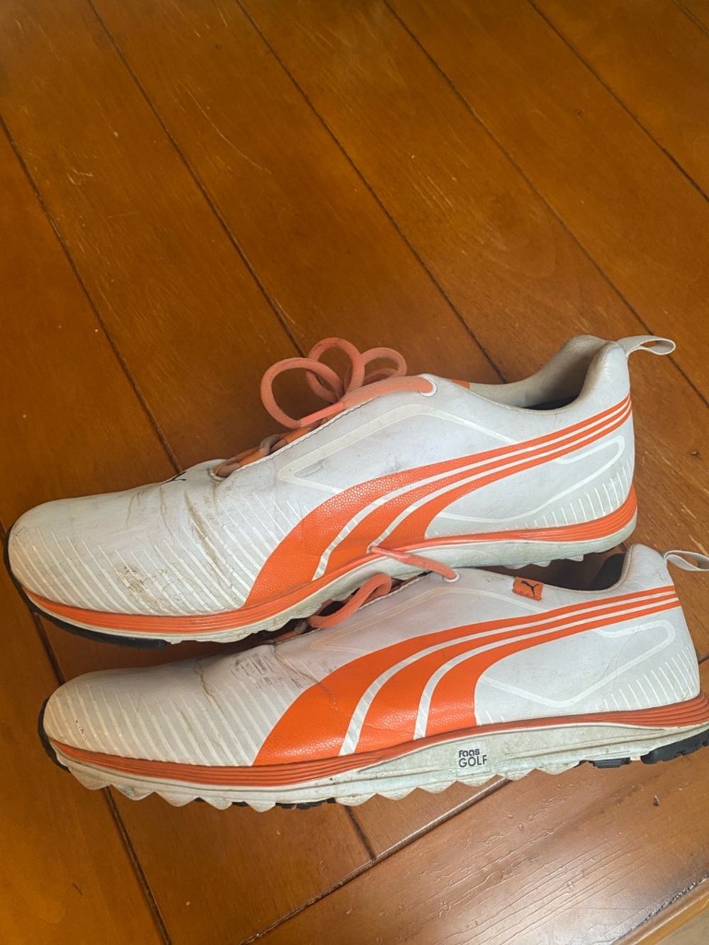 Puma Men’s White & Orange Lace-Up Athletic Sneakers  golf shoes